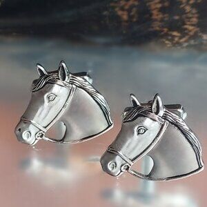 1950s Signed Anson Etched Silver Horse Vintage Cufflinks 2115